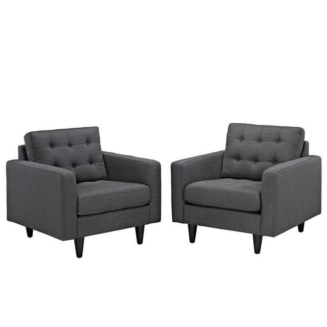 Modway Empress Upholstered Fabric Armchair in Gray Set of 2