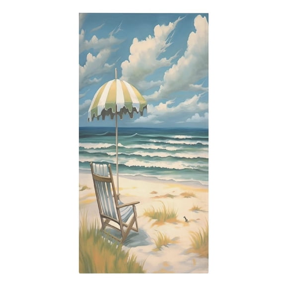 RKSupls Beach Chair Striped Umbrella Coastal Scene Microfiber Beach Towel Absorbent Compact Towels for Swimming Pool Beach Travel Things for Vacation Essentials Adult Gift,61.4×30.3Inch