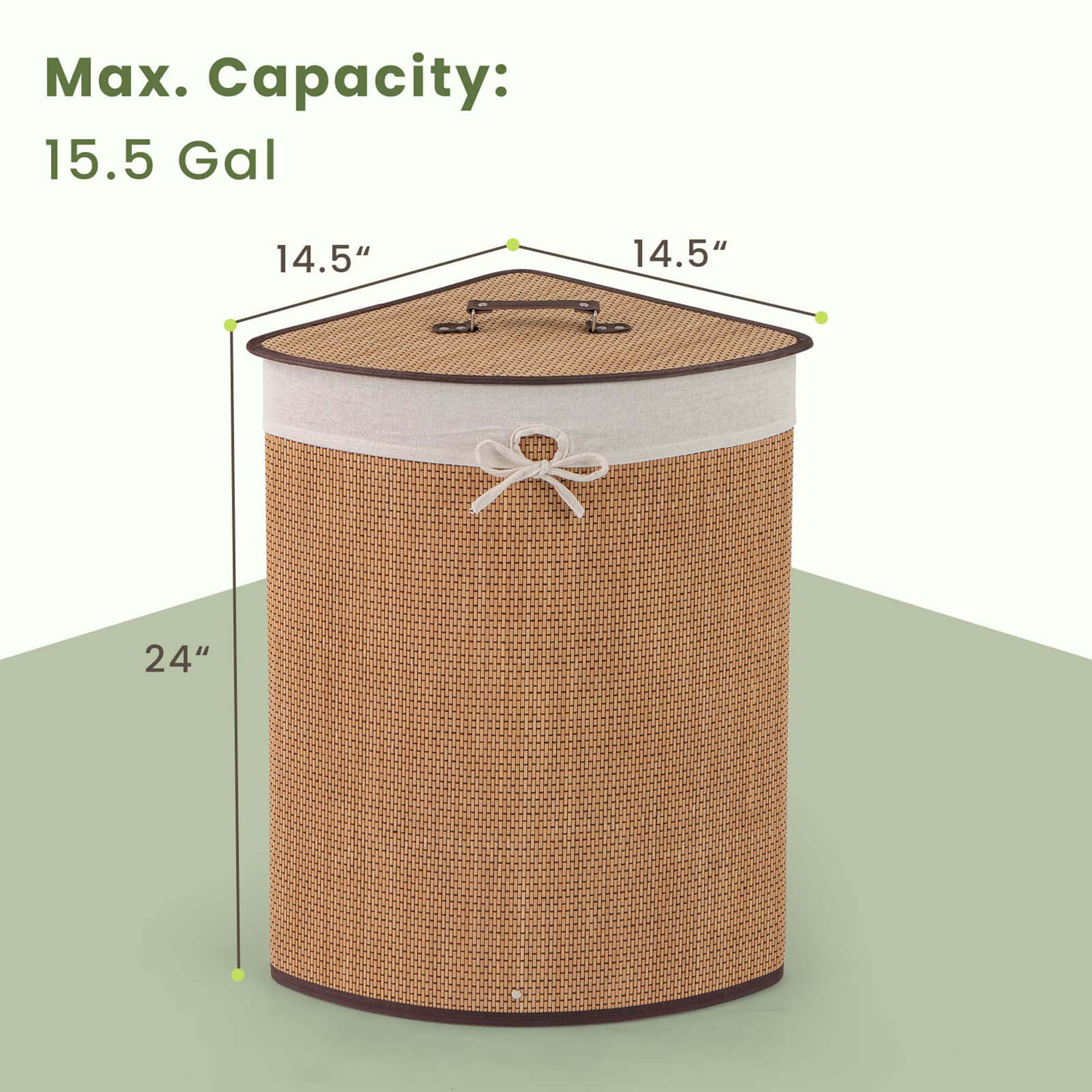 Costway Corner Bamboo Hamper Laundry Basket Washing Cloth Bin Storage Bag Bamboo