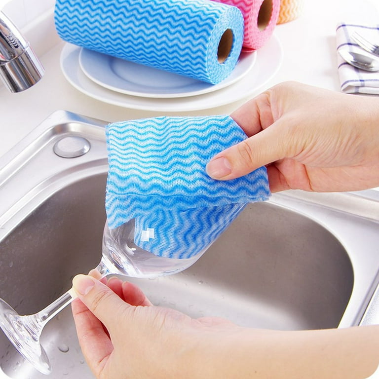 15 Rolls Disposable Kitchen Dish Rags Kitchen Dish Cloths Cleaning Towels Non Woven Fabric Handy Wipes Household, Blue