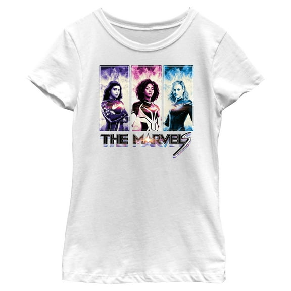 Girl's The Marvels Hero Portraits  Graphic Tee White Large