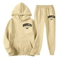 thumbnail image 2 of 2 Piece Tracksuit Sets Autumn Winter Packwork Sweatshirt Top Pants Sets Men's 2 Piece Bear Letter Graphic Sweatsuit Pullover Top Drawstring Waist Pants Set (Beige, M), 2 of 5