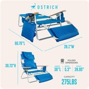 Ostrich The Deluxe 3N1 Lightweight Outdoor Beach Lounge Chair with Footrest, Blue