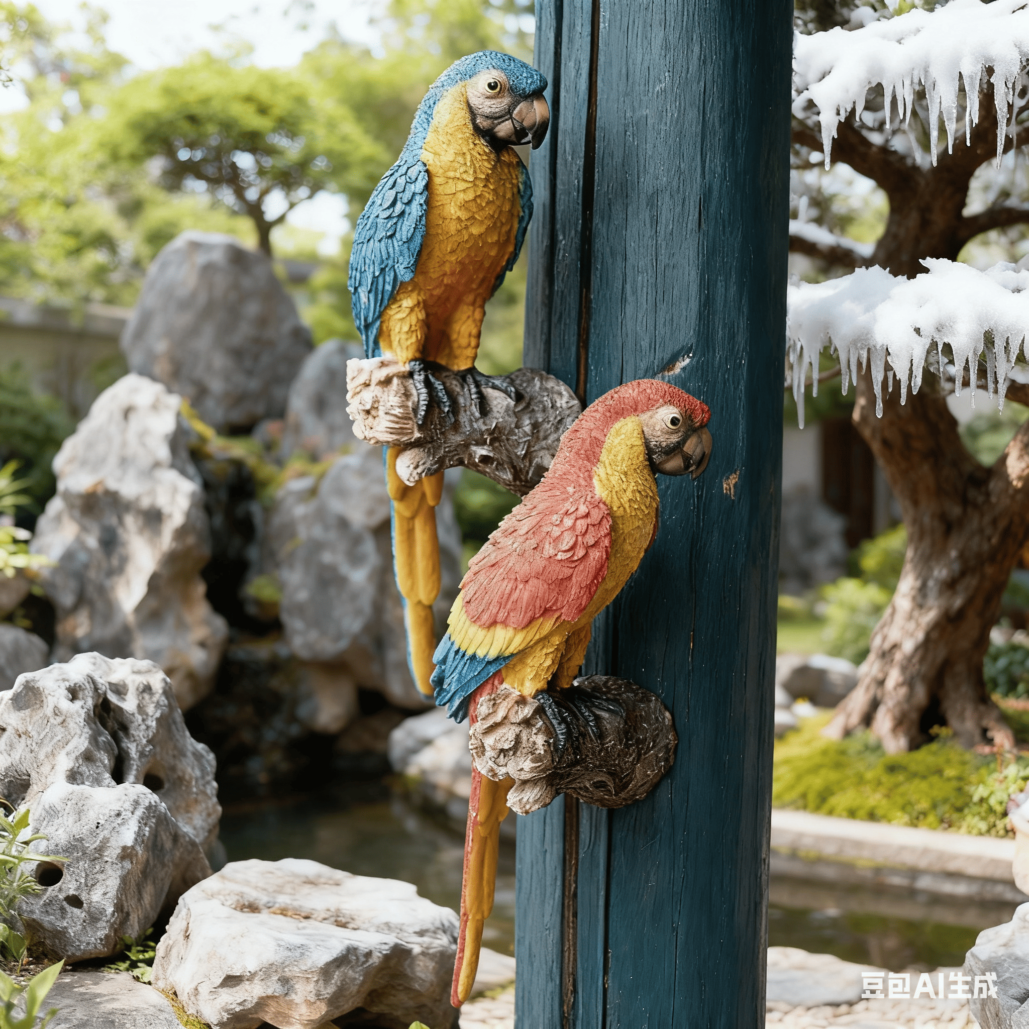 Parrot Garden Statue，Realistic Resin Parrot Tree Pendant Animal Sculpture ，Indoor And Outdoor  Garden Lawn House Art Resin Statue