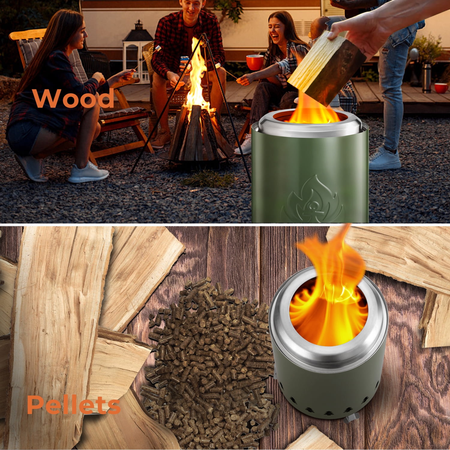 WAA Tabletop Fire Pit Smokeless Outdoor Mini Fire Compact & Portable Dual Fuel with Portable Bag,304 Stainless Steel,Green