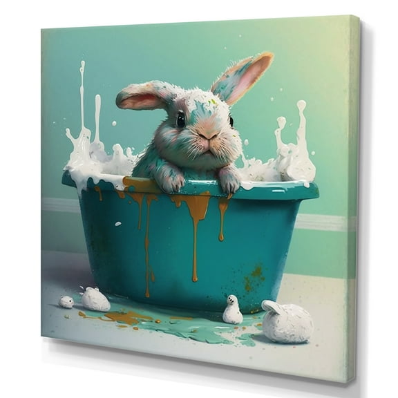 Designart Funny Rainbow Bunny Taking A Bath Canvas Wall Art