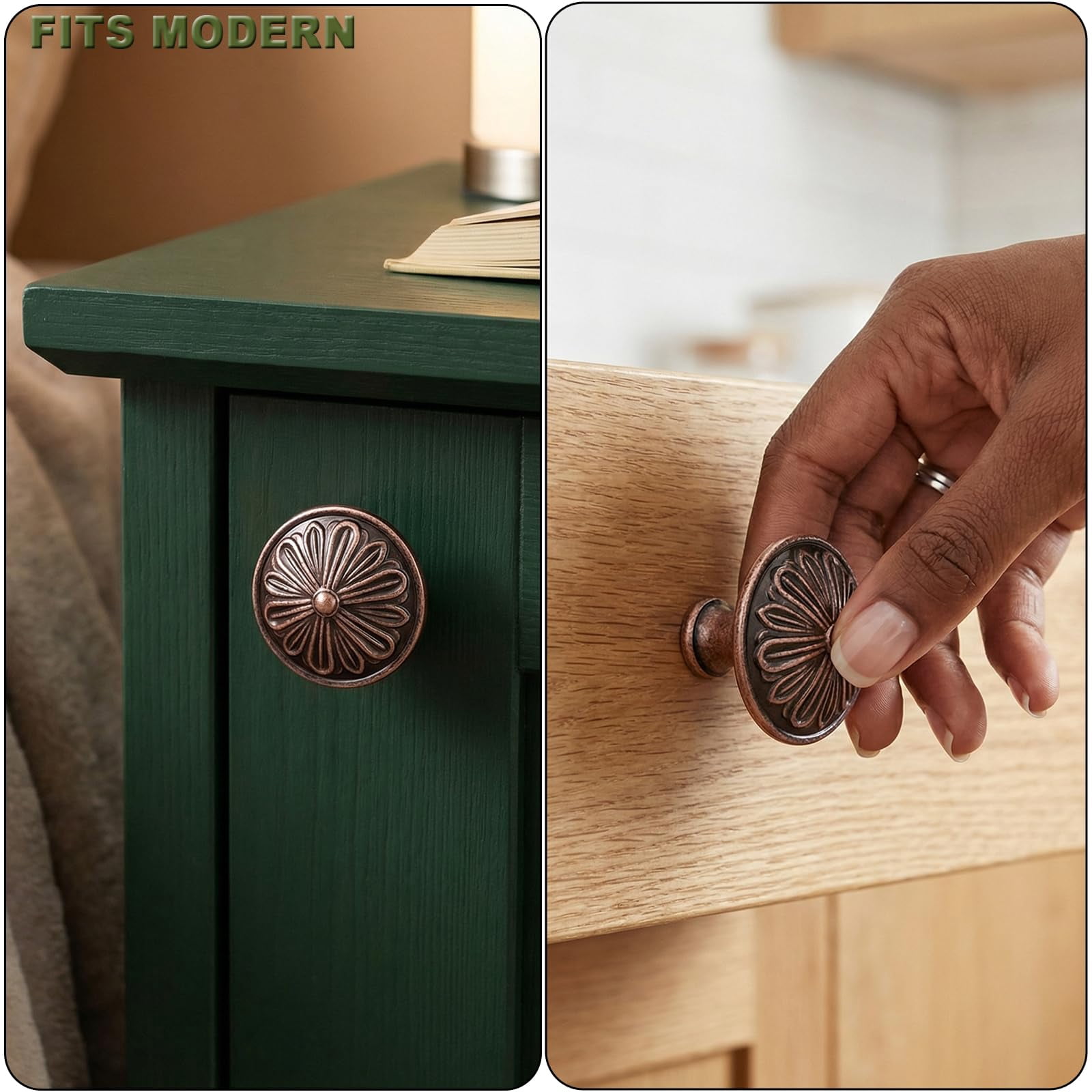 Antique Brass Cabinet Knobs Handles 10 Pack,Solid Zinc Alloy 1.4"Dia Round,Vintage Brass Kitchen Cabinet Handles for Cabinets and Drawers,Drawer Knobs Pulls Vintage Dresser Knobs Closet Door Knobs