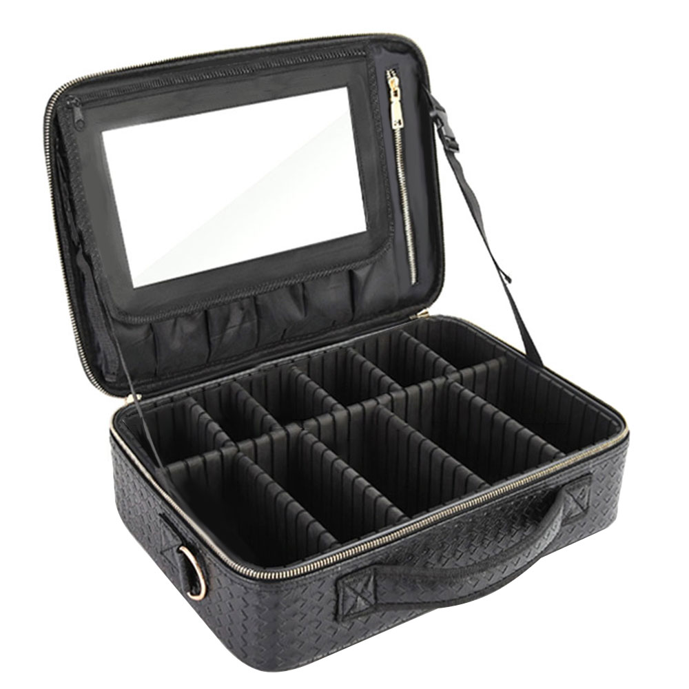 Professional Makeup Bag With Mirror Partition Organizer Large Capacity