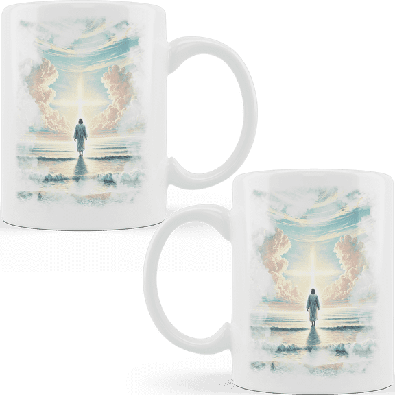 Lotusprinthandmade Christian Jesus Walking on Water White Ceramic Mug (11oz)