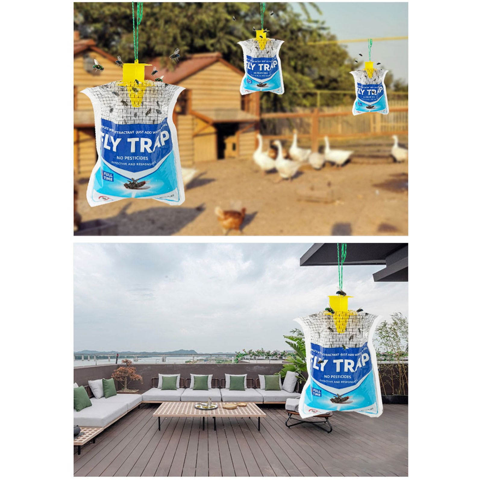 1 Pack Disposable Hanging Outdoor Fly Trap Bag with Water-Soluble Natural Attractant, Pesticide-Free Large Capacity Fly Catcher with Built-In Hook, Easy Activate Fly Control for Yard Garden Barn
