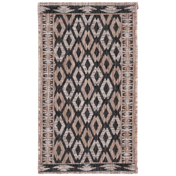 SAFAVIEH Courtyard Vermont Geometric Indoor/Outdoor Area Rug, Black/Natural, 2'7" x 5'