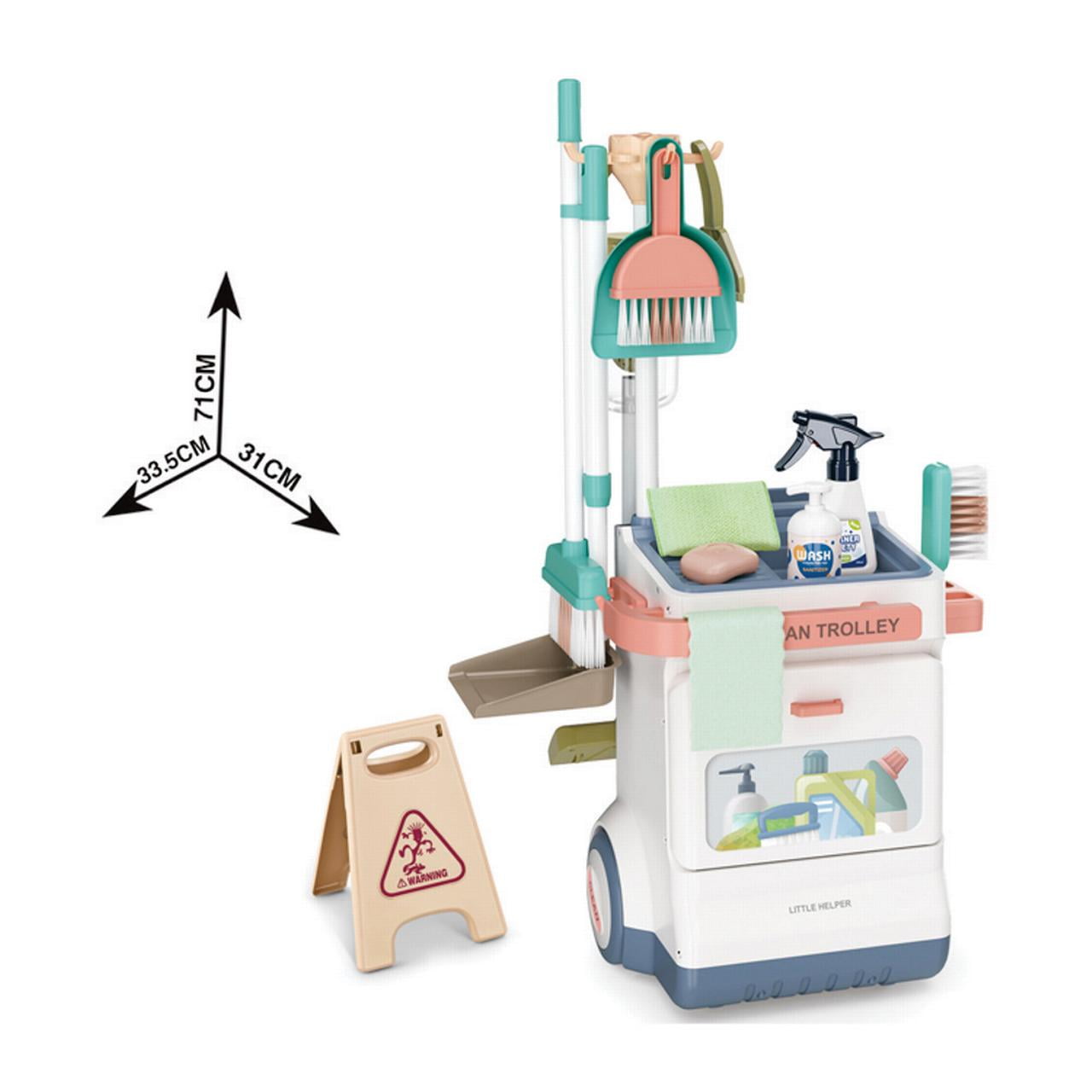 Valessati Plastic Cleaning Cart Playset, 20 Pieces, Working Vacuum, Mop & Broom, Ages 3+