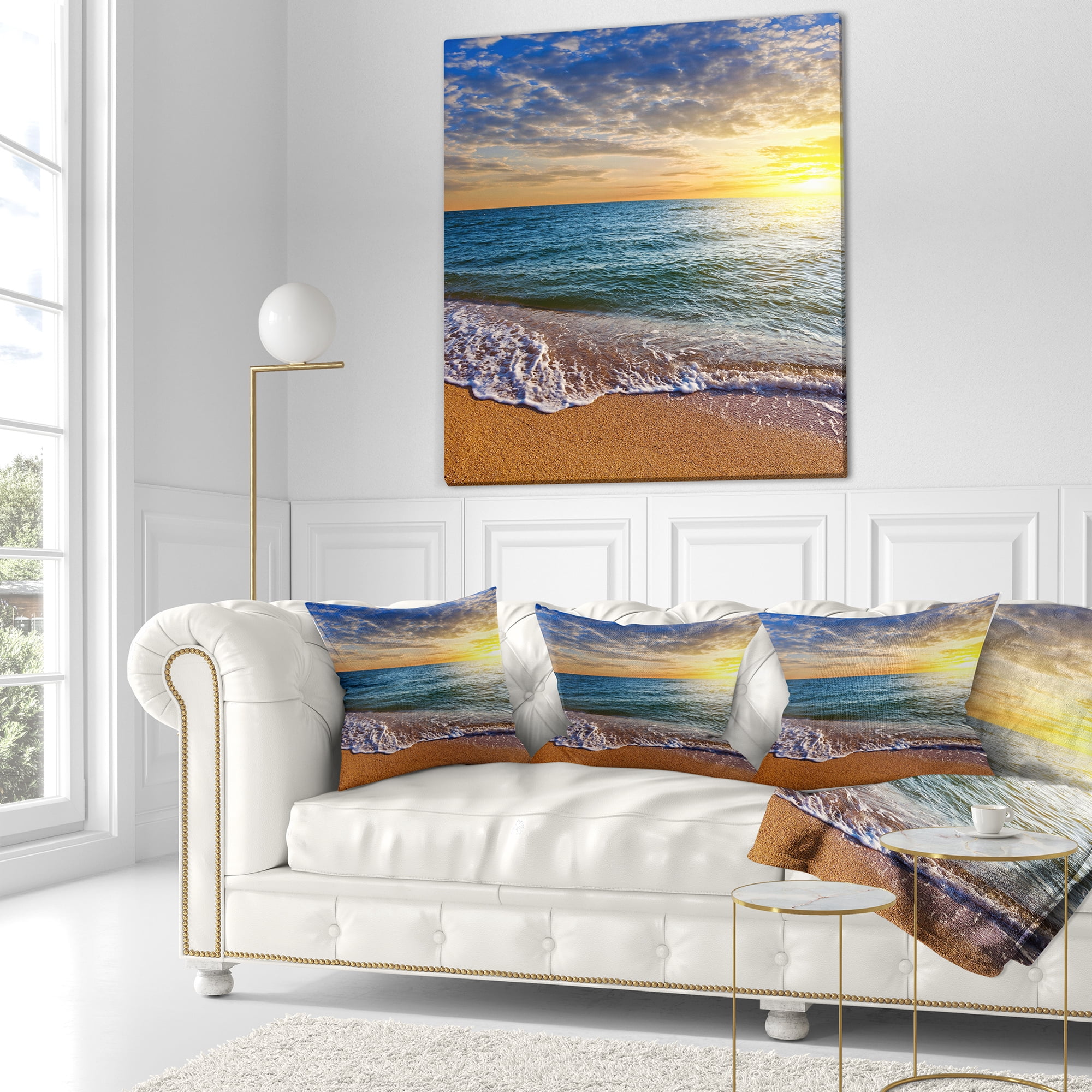 Designart 18" x 18" Multi-color Sea Shore Polyester Throw Pillow