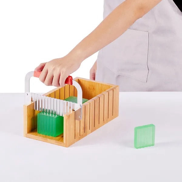 Soap Making Kit, Bamboo Cutting Box and Inner Box with Silicone Mold, Stainless Steel Straight Cutter and Wavy Cutter, 100 Bags and 105 Stickers, Soap Making Supplies DIY Kits for Adults