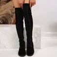 thumbnail image 2 of Xiaoxatg Women's Over-The-Knee Boots Fashion Lace-Up Suede Flat Low Heel Footwear for Autumn and Winter 7 Black, 2 of 9