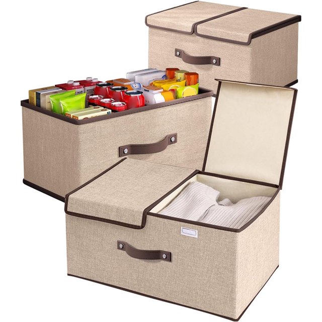 2Cajas de Almacenamiento de Cubos de Tela Resistente con Asas, 2PCS Caja de Almacenamiento Plegable, Organizadores de Ropa y Papeleras para Dormitorio, Armario y Estanterías (Caqui)
