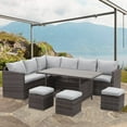 thumbnail image 6 of CozyHom 7 Pcs Outdoor Patio PE Wicker Dining Furniture Sofa Set with Table and Ottomans, All Weather Rattan Conversation Sectional Couch Set With Cushions, Gray, 6 of 13