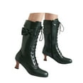 thumbnail image 3 of YLYL Vintage Victorian Boots for Women Bow Lace up Goth Boots Halloween Witch Mid Calf Boots, 3 of 9