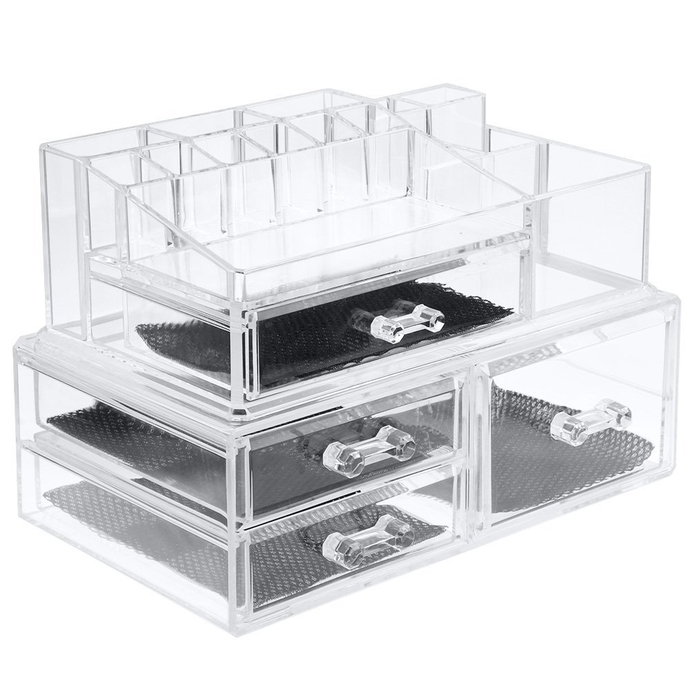 2 Piece, 19 Slot Acrylic Clear Cosmetic Storage Organizer