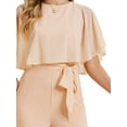 thumbnail image 5 of DARING DIVA Women's Casual Tie Waist Wide Leg Ruffle Sleeve Jumpsuit L Apricot, 5 of 6