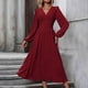thumbnail image 1 of mfyjkho Vestidos para mujer, Vestido de lana de color liso con escote en V para mujer, mangas farol, falda larga plisada y cintura alta. Vestidos festivos xl, 1 of 9