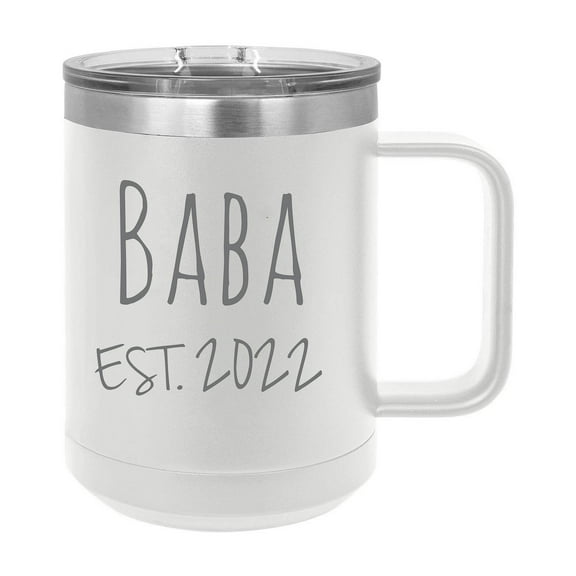 Baba Est. 2022 Established Stainless Steel Vacuum Insulated 15 Oz Engraved Double-Walled Travel Coffee Mug with Slider Lid