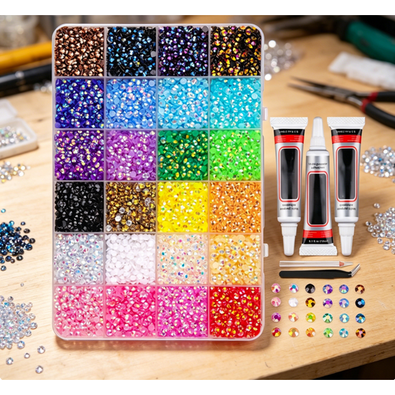 30000Pcs Resin Jelly Rhinestones for Bedazzling, Multicolor 3mm Flatback Gems for Diamond Art, Bedazzler Kit with 3Pcs Jewelry Glue for Bedazzle Thing Crafting Book Nail Art (A)