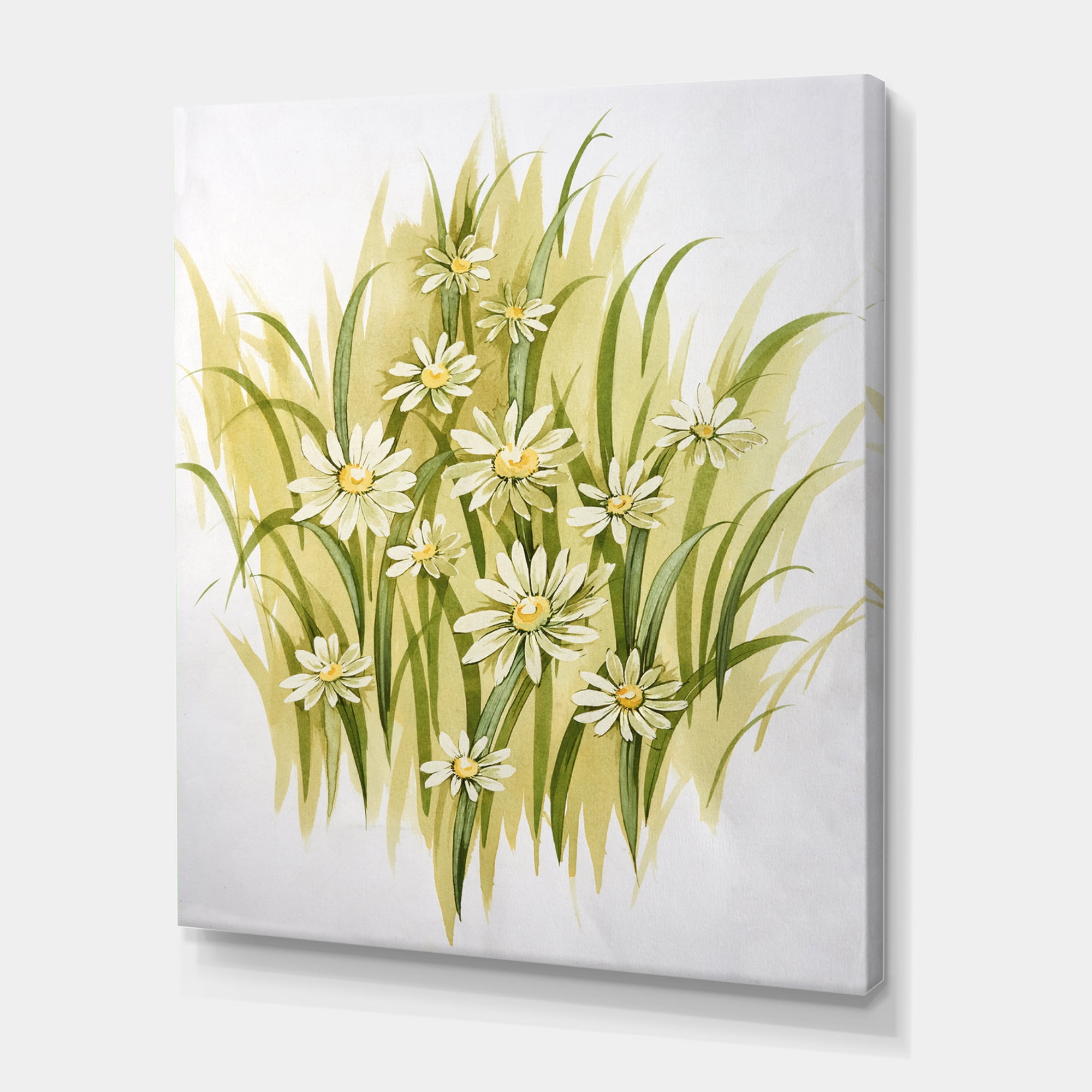 Designart ' Abstract White Meadow Flowers ' Traditional Canvas Wall Art Print