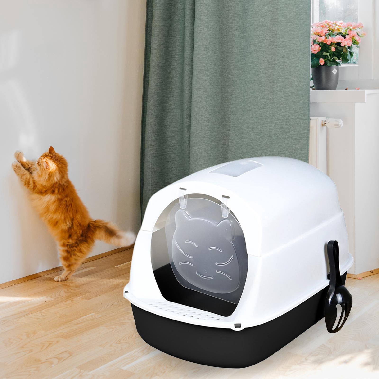 Cat Litter Box with Lid, Foldable Covered ,Anti-Splashing Enclosed Litter Box for Small Cats,Hooded Litter Box with Cat Litter Spoon - Black