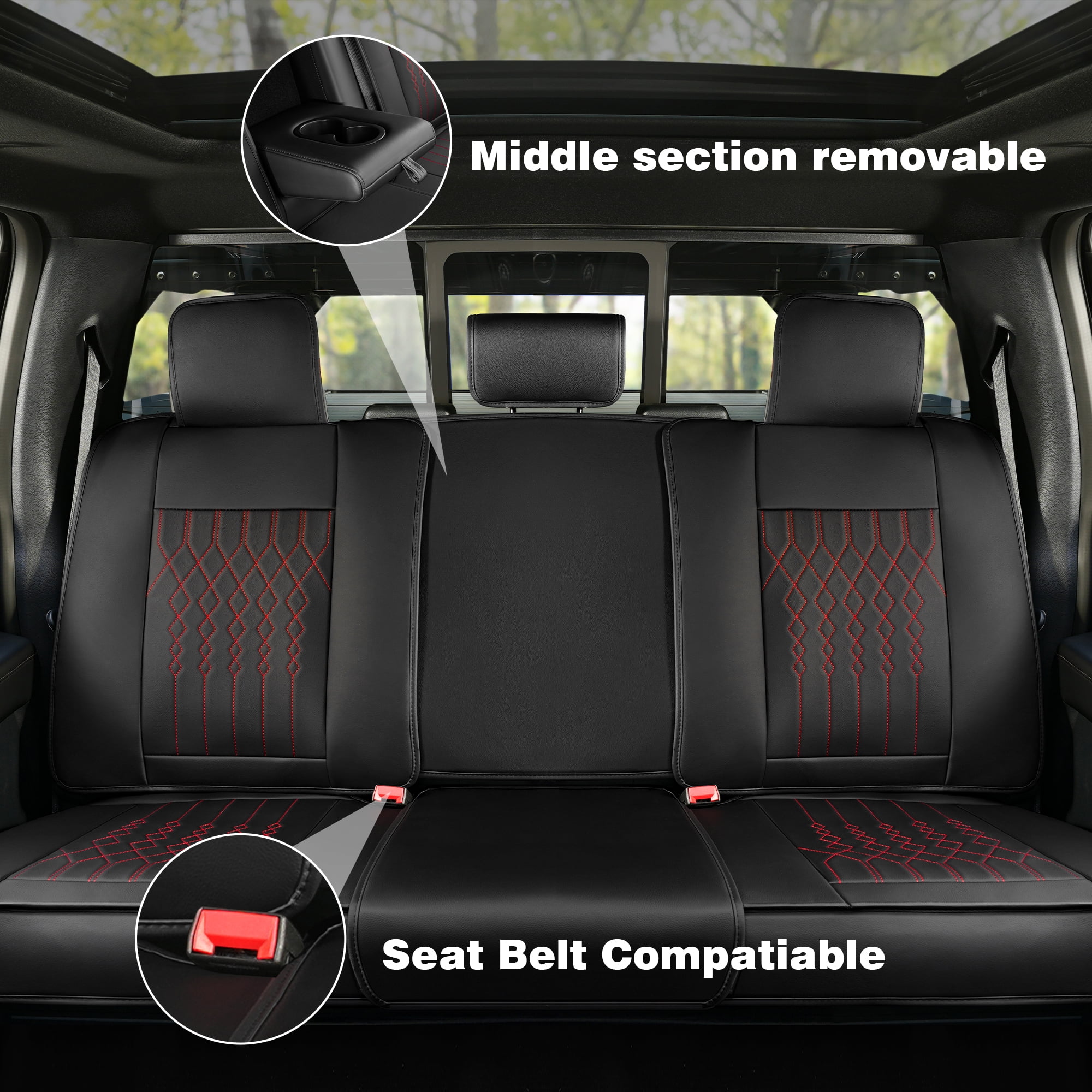 Seat Covers Full Set for Ford F150 2009-2025, 5 Seat Full Set Waterproof Seat Cushion, Anti-Slip, Breathable, Compatible with F250/F350/F450 2017-2025, (Black&Red)
