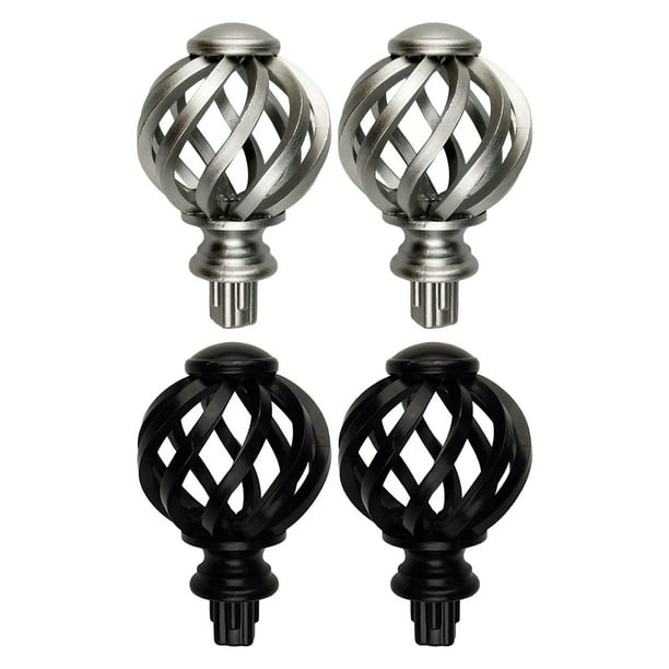 4 piezas de remates para barras de cortina de 3/4 de pulgada de diámetro para extremos de postes de ventana, accesorios Argent Hollow Out y Black Hollow Out