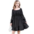 thumbnail image 5 of mgoYE 2t Girl Dress Easter Girls Dress Long Sleeve Square Neck Mini Dress Ruched Waist A Line Casual Special Party Dresses(Black,9-10 Years), 5 of 9