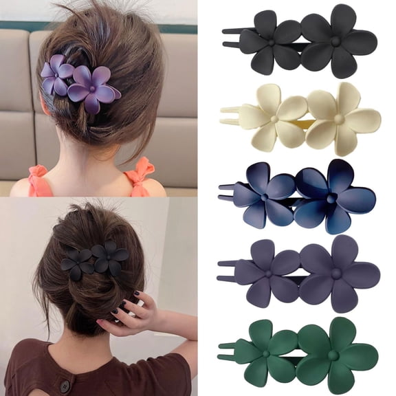 BZCOE 5Pcs Flower Flat Hair Clips for Women Matte Flat Hair Claw French Alligator Clips Non-Slip Cute Duck Billed Flat Claw Clips for Thick Hair for Girls,White,Green,Black,Purple,Blue