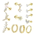 thumbnail image 2 of Juego de 12 pendientes de aro de moda para mujeres y niñas, aretes tipo botón Oro, 2 of 9
