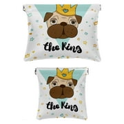 OWNTA King Pugs Pattern Portable 2-Pack PU Leather Makeup Bag Set with Built-in Shrapnel Closure, Waterproof and Printed Design
