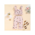 thumbnail image 2 of Franhais Toddler Girl’s Vest and Trousers Set Fashion Flower Button Ruffle Camisole and Flared Pants, 2 of 9