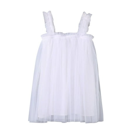 

GWAABD Summer Dresses for Kids Girls White Polyester Toddler Baby Kids Girls Solid Summer Sleeveless Beach Tutu Dress Casual Layered Tulle Dresses Princess Birthday Party Beach Dresses 1-6Y 130