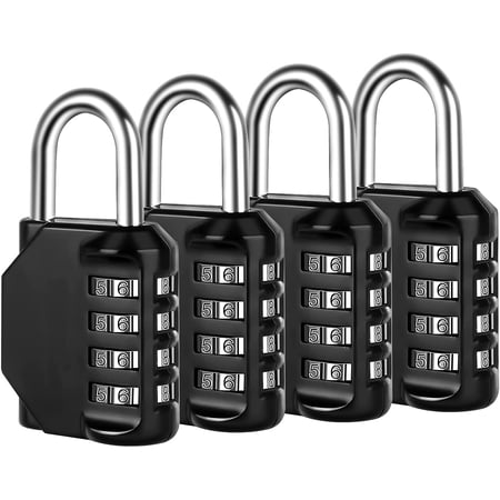 Combination Lock 4 Digit Combination Padlock for School Gym Sports Locker Fence Toolbox Case Hasp Cabinet Storage (4 Pack Black)