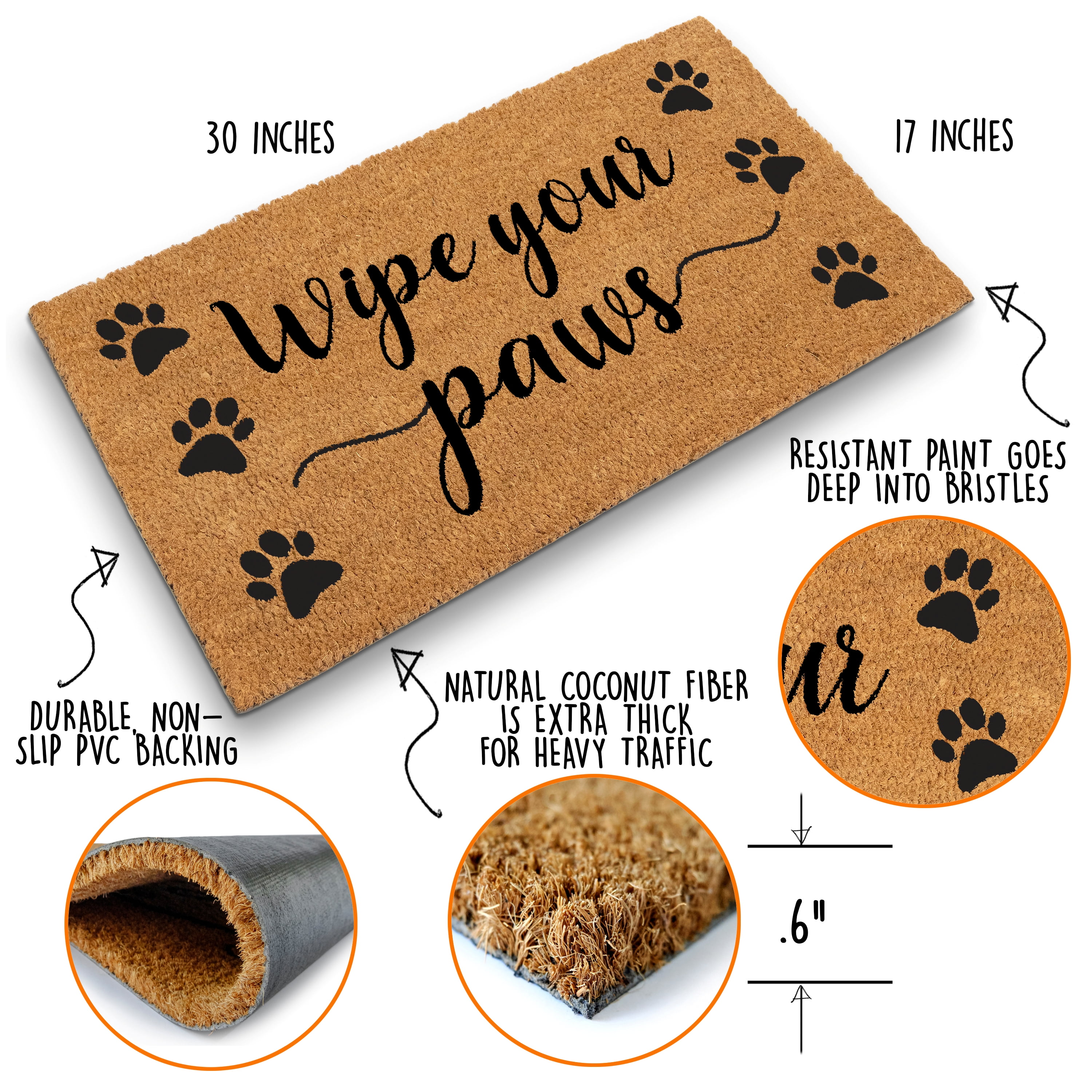 MAINEVENT Wipe Your Paws Doormat 30x17 Inch, Funny Dog Outdoor Welcome Mat for Outside