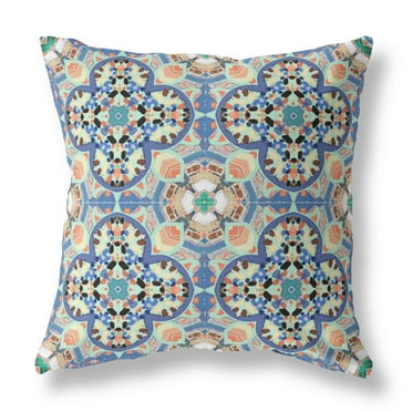 Clover Leaf Floral Suede Zippered Pillow with Insert Blue Purple Peach