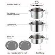 Cook N Home Basics 11 Quart Steam Canner Juice Extractor with Water / Cooking Pan, Mirror Satin Stainless Steel, Juice Pan, Strainer/Loading Pan, Lid, and Hose with Clamp