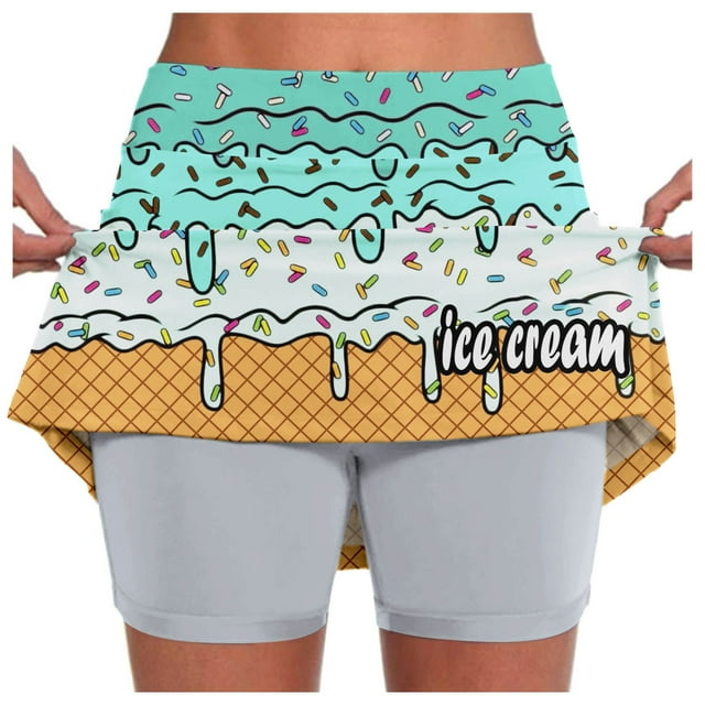 SHIXIAOO Summer Women's Casual Mid Rise Skirt with Pockets Featuring Ice Print for Stylish Everyday Wear Rip Skirts Mini Skirt for Women Casual Summer