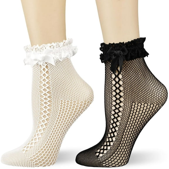 Zhengup Womens Ankle Socks Lace Ruffle Frilly Cotton Cute Princess Ankle Dress Socks for Girl 2 Pack