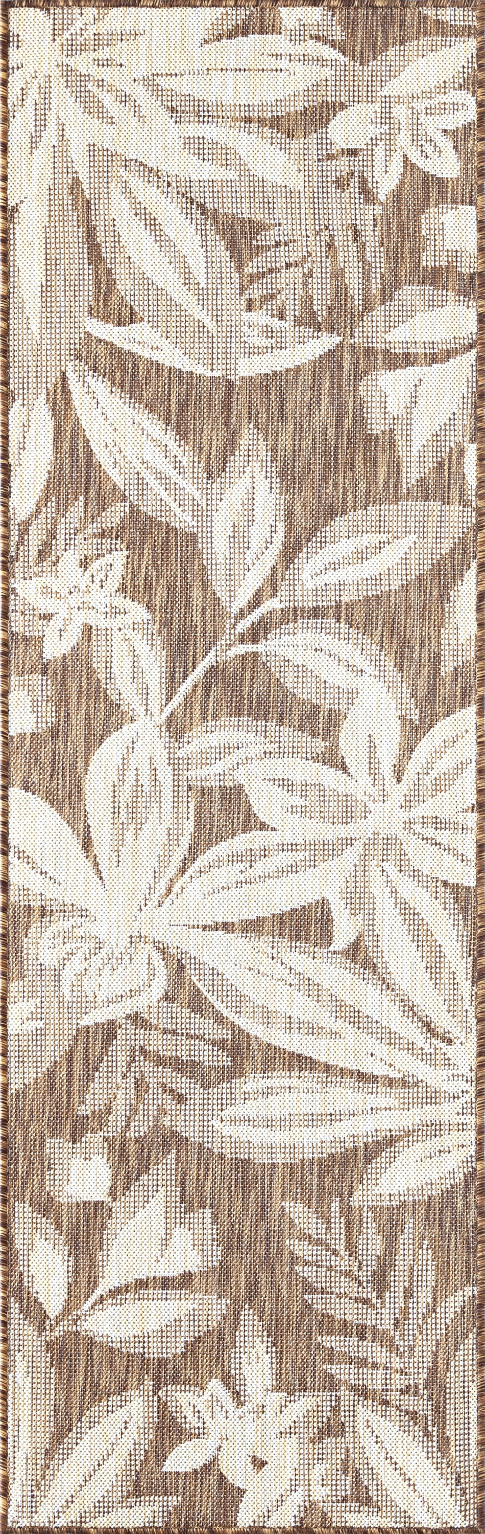 Bliss Rugs Floral Indoor Outdoor Rug Water Resistant Runner Rug for Patio, Hallway, Entryway, Deck, Brown ,3' x 10'