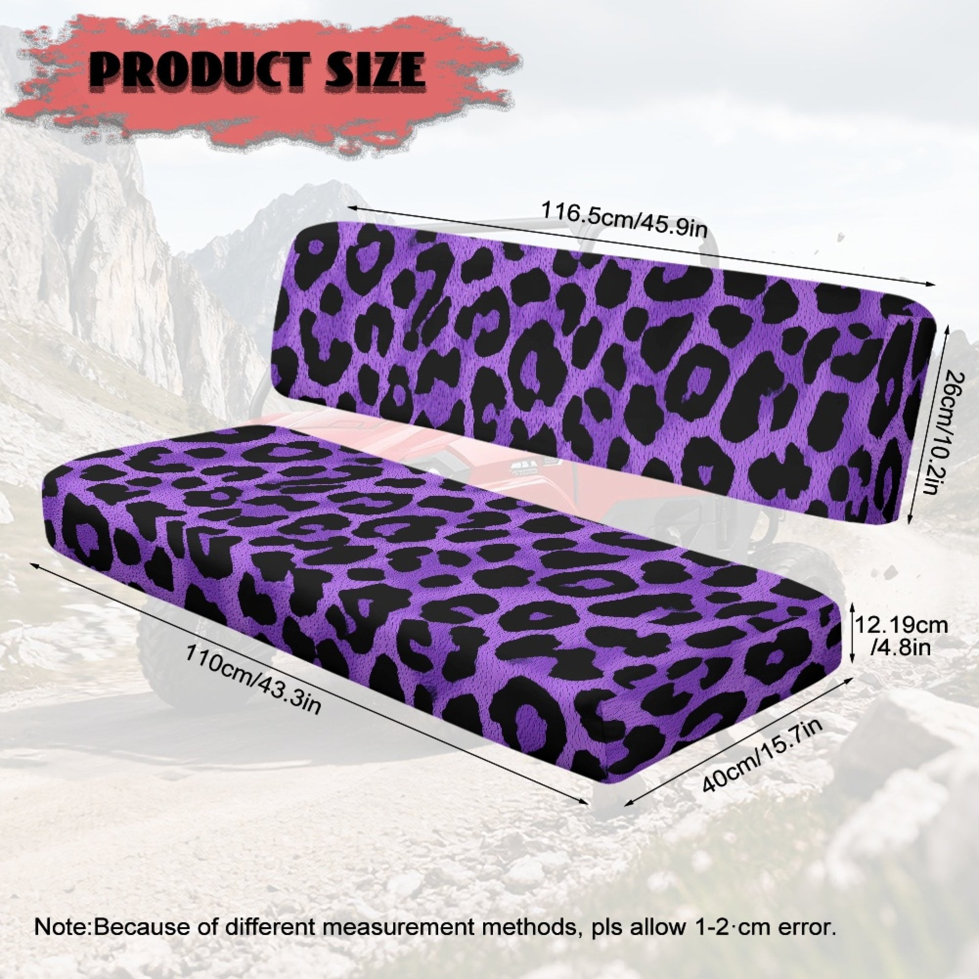 ZIATUBLES Deep Violet Leopard Print UTV Seat Covers 2 Pack, Waterproof Polyester Replacement Front Bench Seats Covers, Wear-Resistant UTV Outdoor Accessory Part for Kawasaki Mule