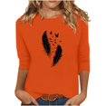 thumbnail image 2 of Heisall Women's Spring Autumn Tops 3/4 Sleeve Round Neck Casual Fashion Blouses Orange Festival Print Shirts, 2 of 4