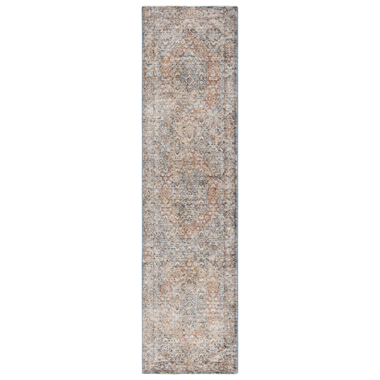 SAFAVIEH Silverado Damjana Medallion Polyester Runner Rug, Blue/Rust, 2' x 8'