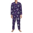 thumbnail image 3 of Susaid Christmas Purple Snowflakes Print Men's Long Sleeve Pajama Set, Two-Piece Button-Down Loungewear PJs Set, Comfortable Sleepwear for Relaxation-Medium, 3 of 7