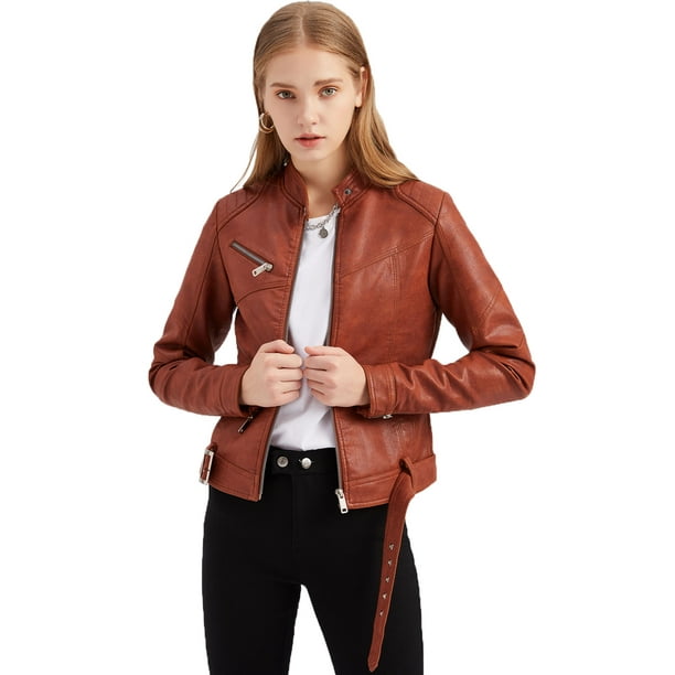 Sexy Dance Women S Faux Leather Jacket Stand Up Collar Long Sleeve Cropped Coat Moto Biker Outwear Walmart Com Walmart Com