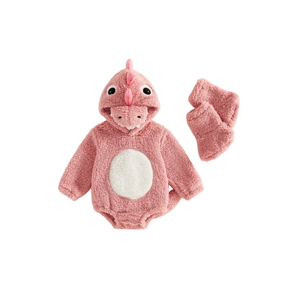 RUINIXCW Nebworn Baby Halloween Dinosaur Costume Infant Baby Girl Boy Halloween Outfit Fall Winter Warm Plush Long Sleeve Hood Romper with Stockings